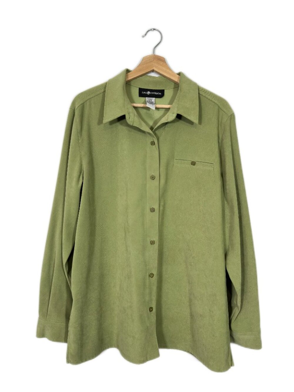 Sag Harbor Women's Vegan Suede Shirt Size 16 Green Business Casual Classic Soft